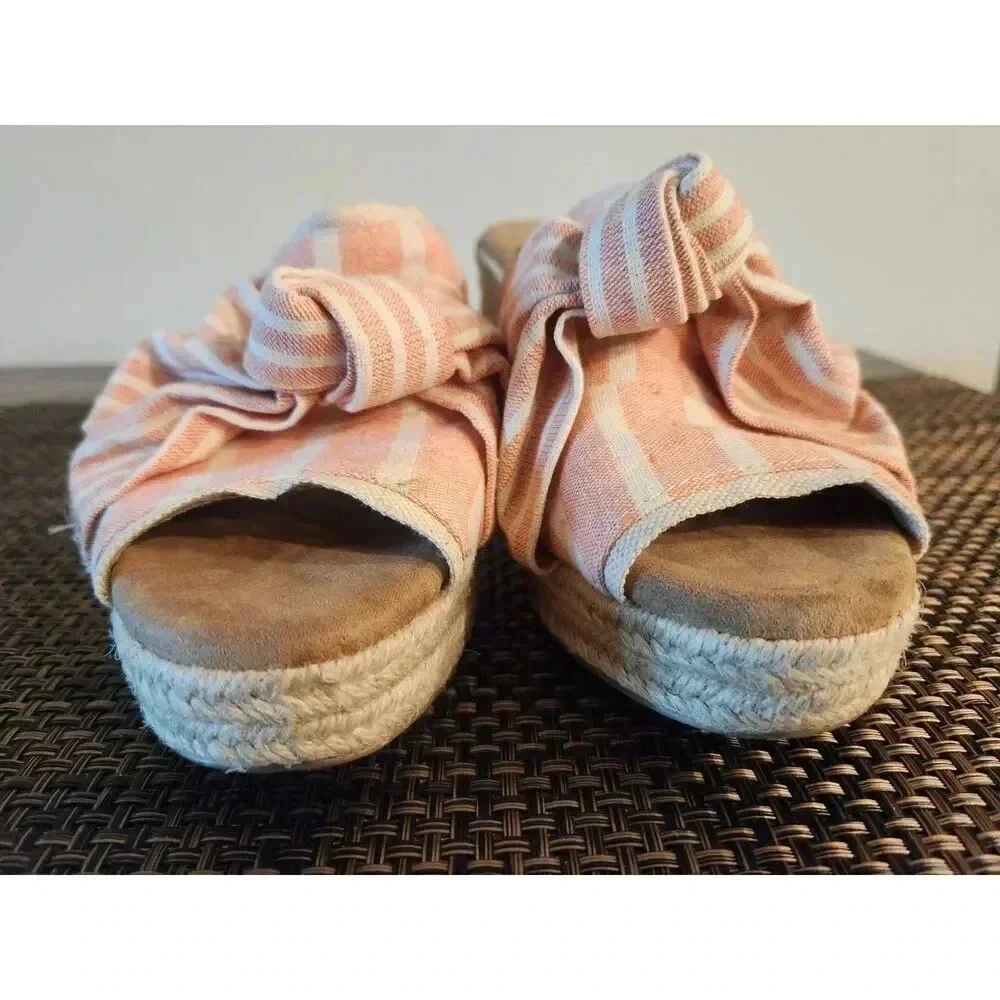NWOT TOMS Junie Espadrille Cabana Coral Stripe Bow Mules